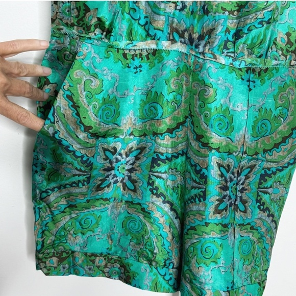 J Crew Rock The Casbah Romper 100% Silk Shorts One Piece Short Sleeve Green Sz 4 - Picture 6 of 15